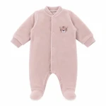 Beiger Baby-Strampler aus Velours mit Tiger