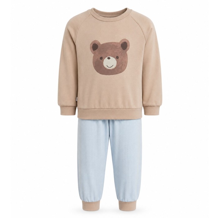 Beiger Kinderpyjama mit Bärenmotiv