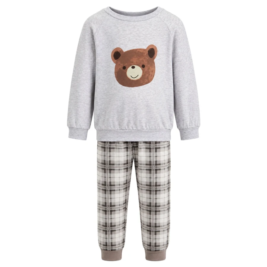 Grauer Kinderpyjama mit Bärenmotiv