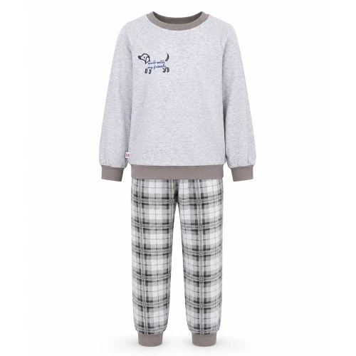 Grauer Kinderpyjama mit besticktem Hund