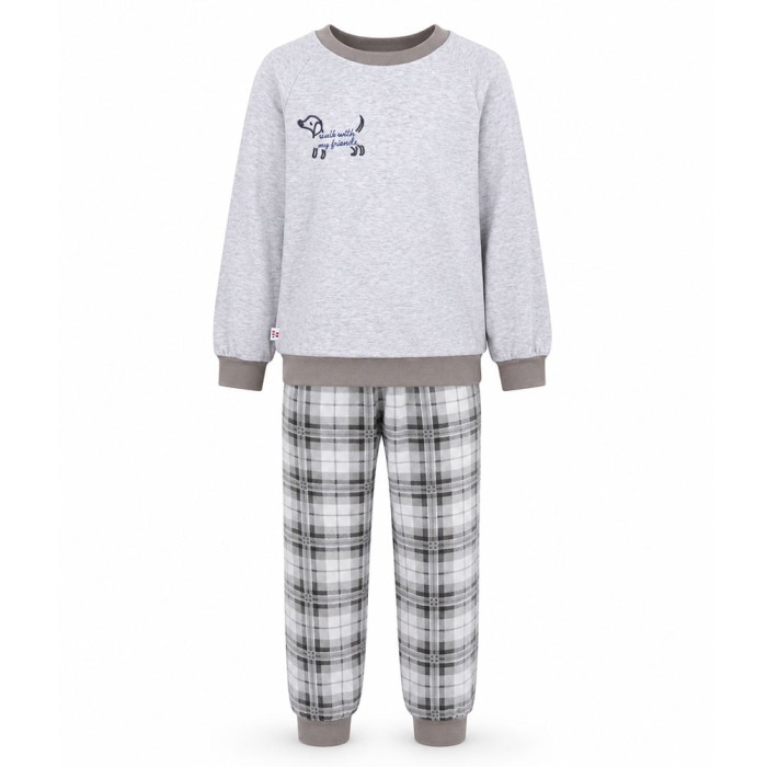 Grauer Kinderpyjama mit besticktem Hund