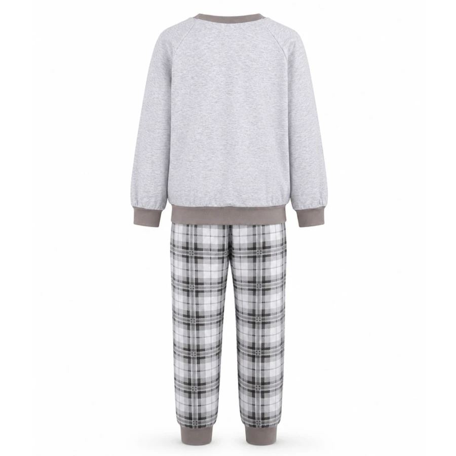 Grauer Kinderpyjama mit besticktem Hund