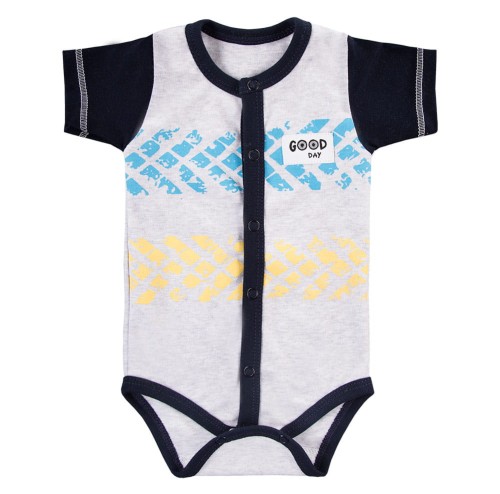 Jungenbody mit Knöpfen und Aufnäher, grau/marineblau