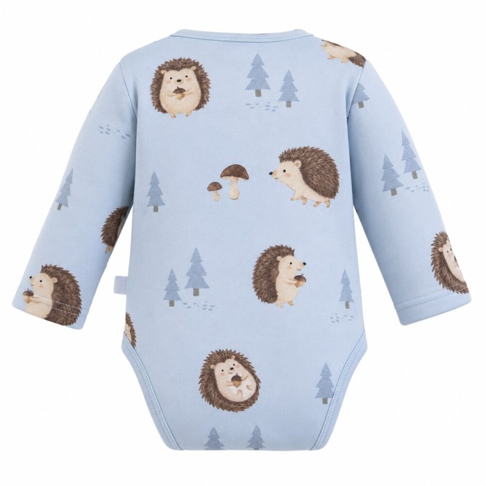Blauer Baby-Body mit langen Ärmeln und Igelmotiv