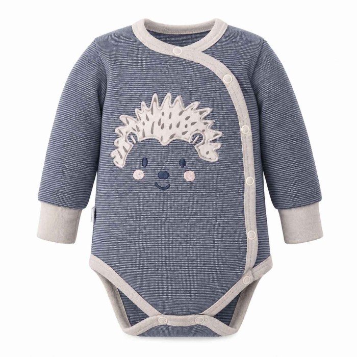 Grauer Wickelbody für Babys mit langen Ärmeln und Igelmotiv