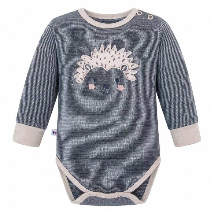 Grauer Babybody mit langen Ärmeln und Igelmotiv