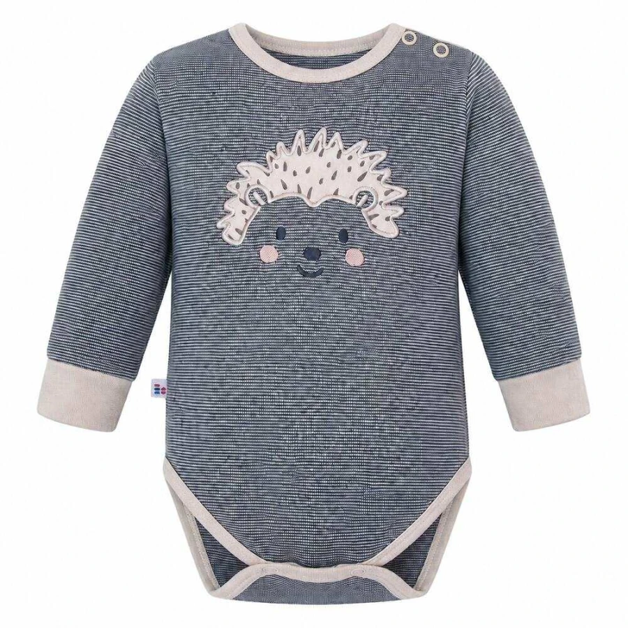 Grauer Babybody mit langen Ärmeln und Igelmotiv