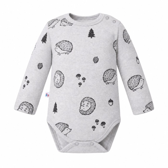 Grauer Kinder-Body mit langen Ärmeln und Igelmotiv