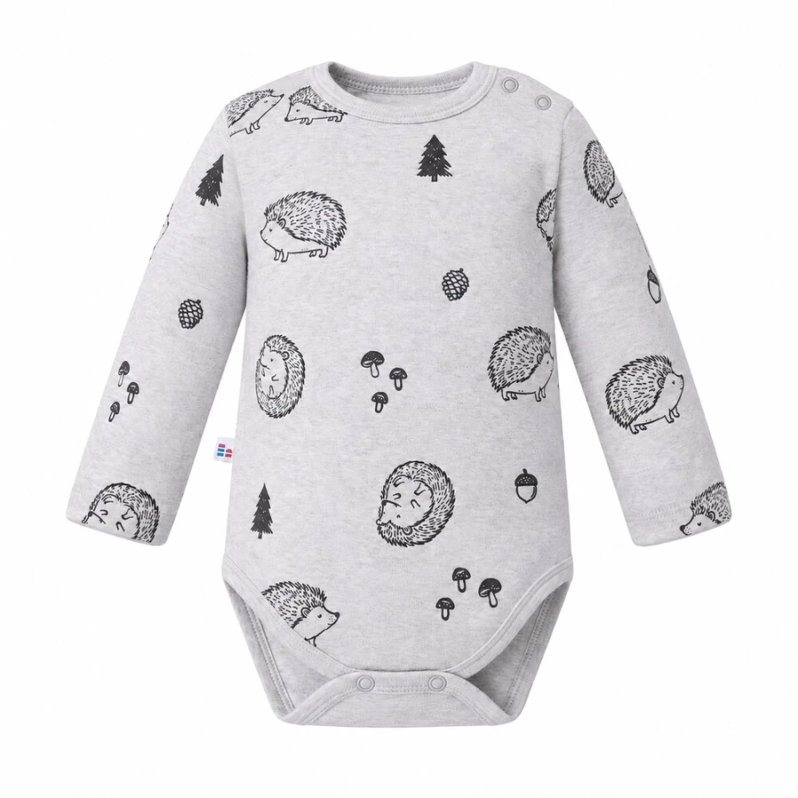 Grauer Kinder-Body mit langen Ärmeln und Igelmotiv