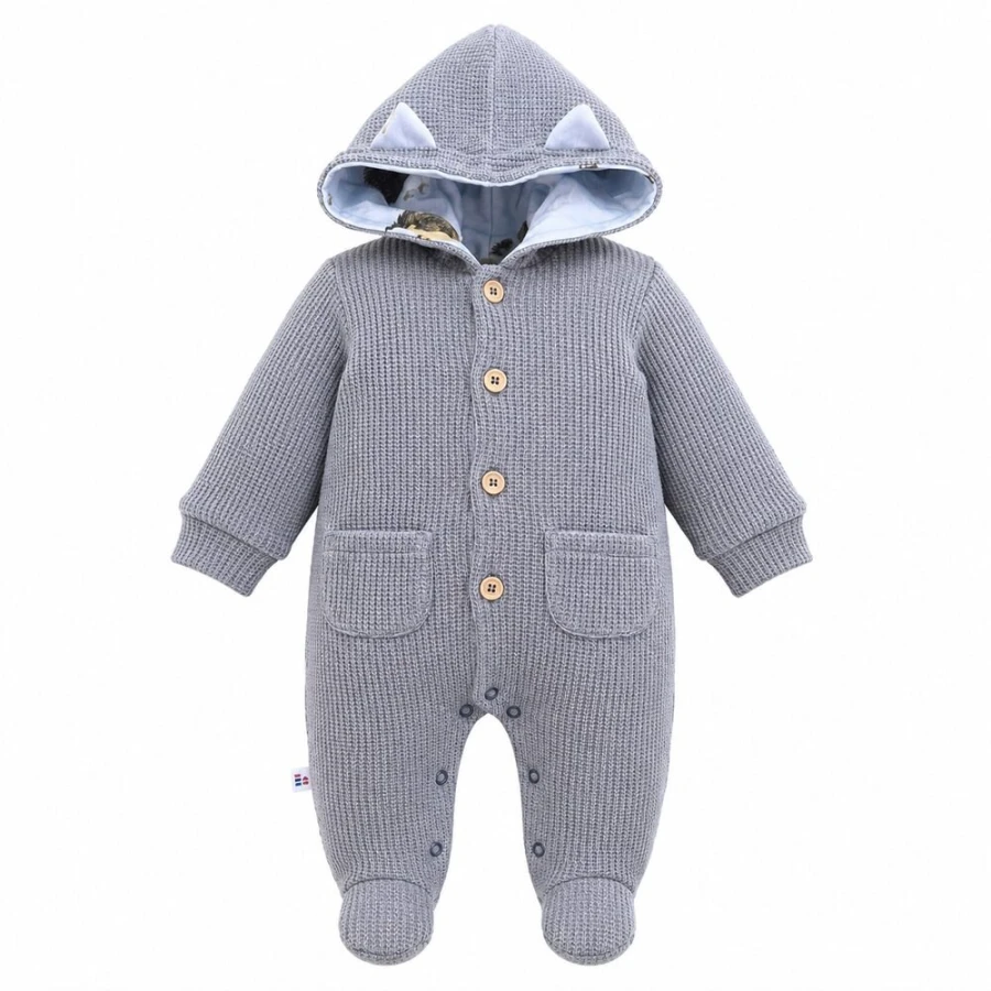 Blauer Baby-Strickanzug mit Kapuze