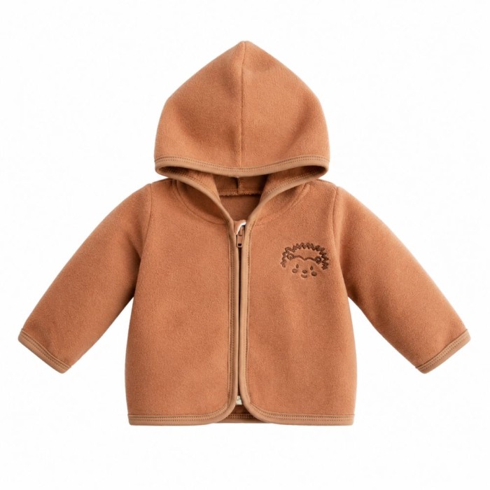 Braune Kinder-Fleecejacke mit Igel-Stickerei