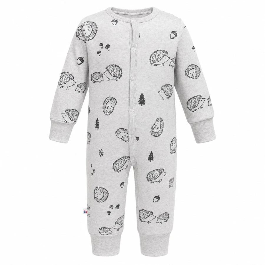 Grauer Baby-Schlafanzug ohne Füße mit Igelmotiv