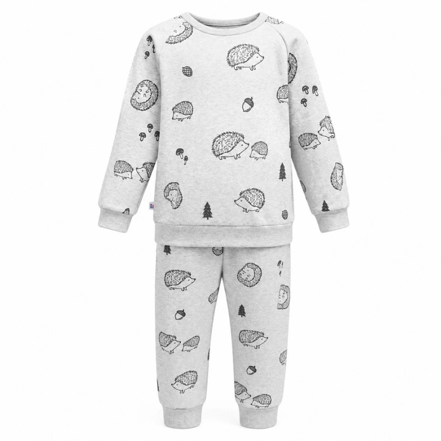 Grauer Kinder-Schlafanzug mit Igelmotiv