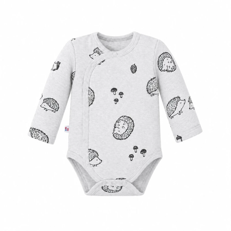 Grauer Baby-Wickelbody mit Igelmotiv