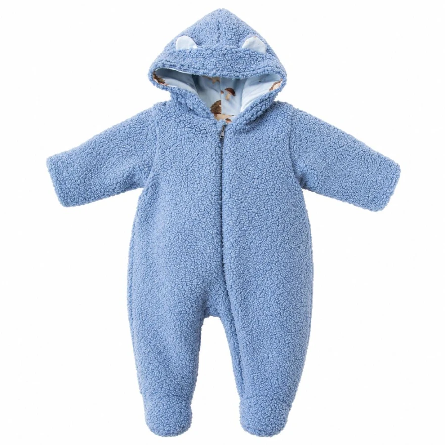 Blauer Baby-Teddyoverall mit Igelmotiv
