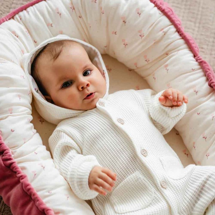 Babyoverall mit Kapuze Ecru