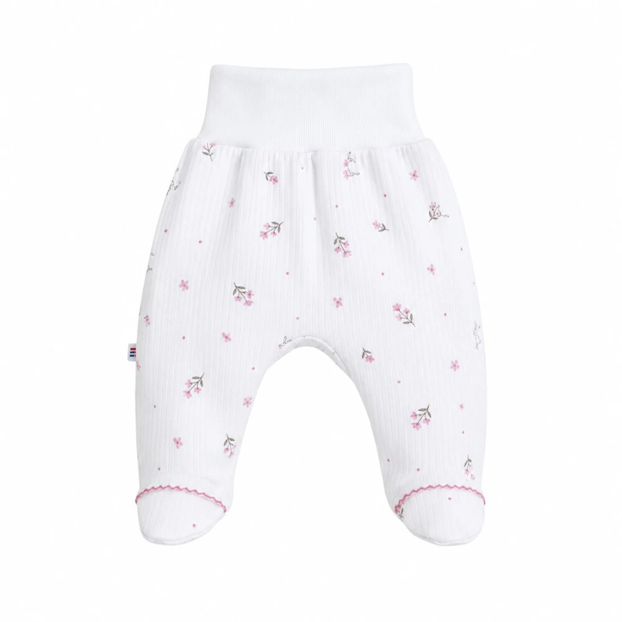 Baby-Strampelhose weiß mit Blumenmuster