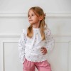 Mädchenbluse mit Volants weiß mit Blumen