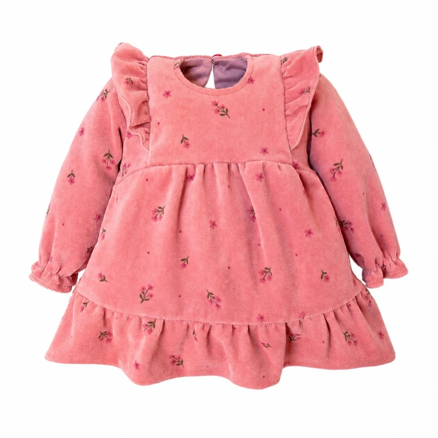 Mädchen Velourkleid rosa mit Blumen