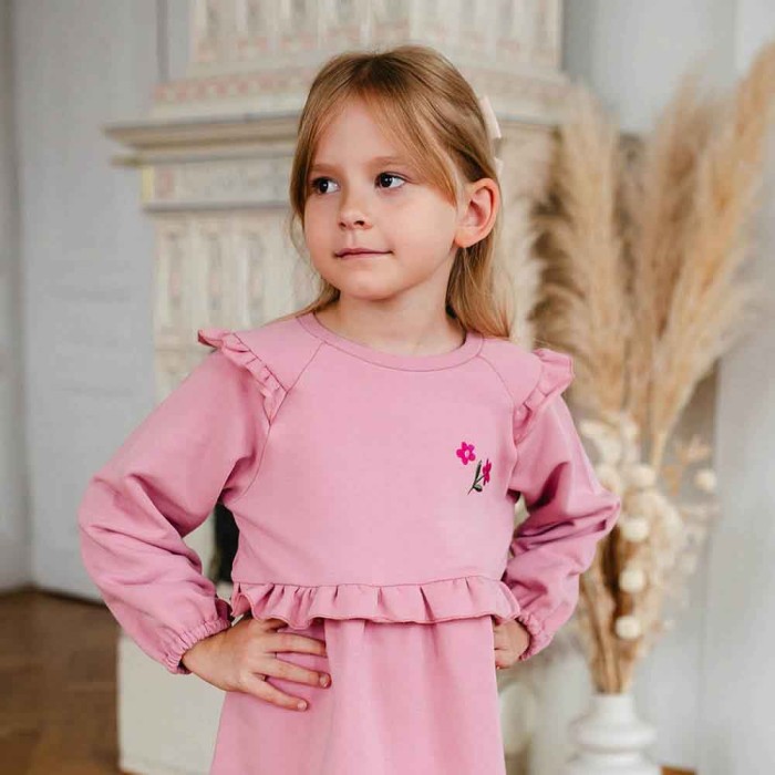 Mädchenkleid mit Blumenstickerei rosa