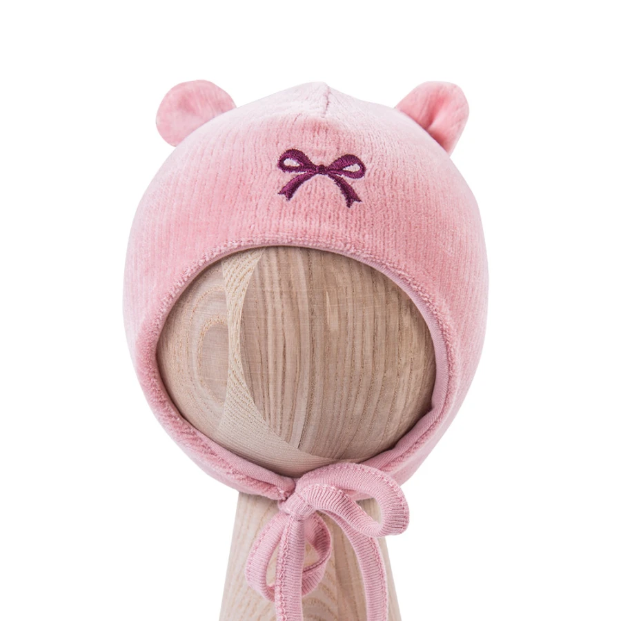 Rosa Baby-Cordmütze mit Öhrchen