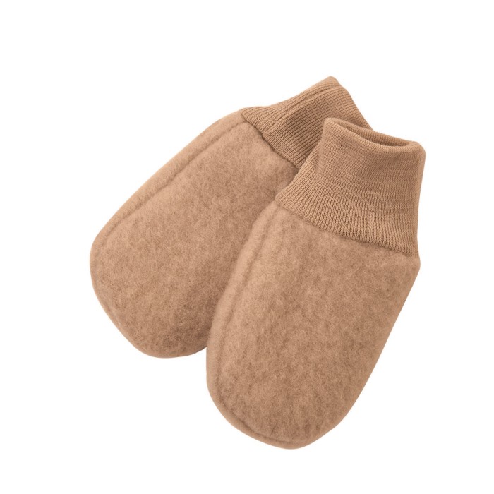 Caramelfarbene Baby-Fäustlinge aus Merino-Fleece
