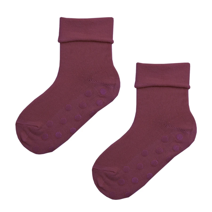Bordeauxrote Babysocken aus Bio-Baumwolle mit ABS