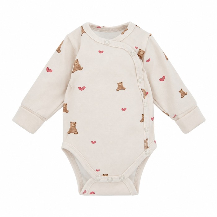 Mitwachsender Babybody in Ecru mit Bären und Herzen