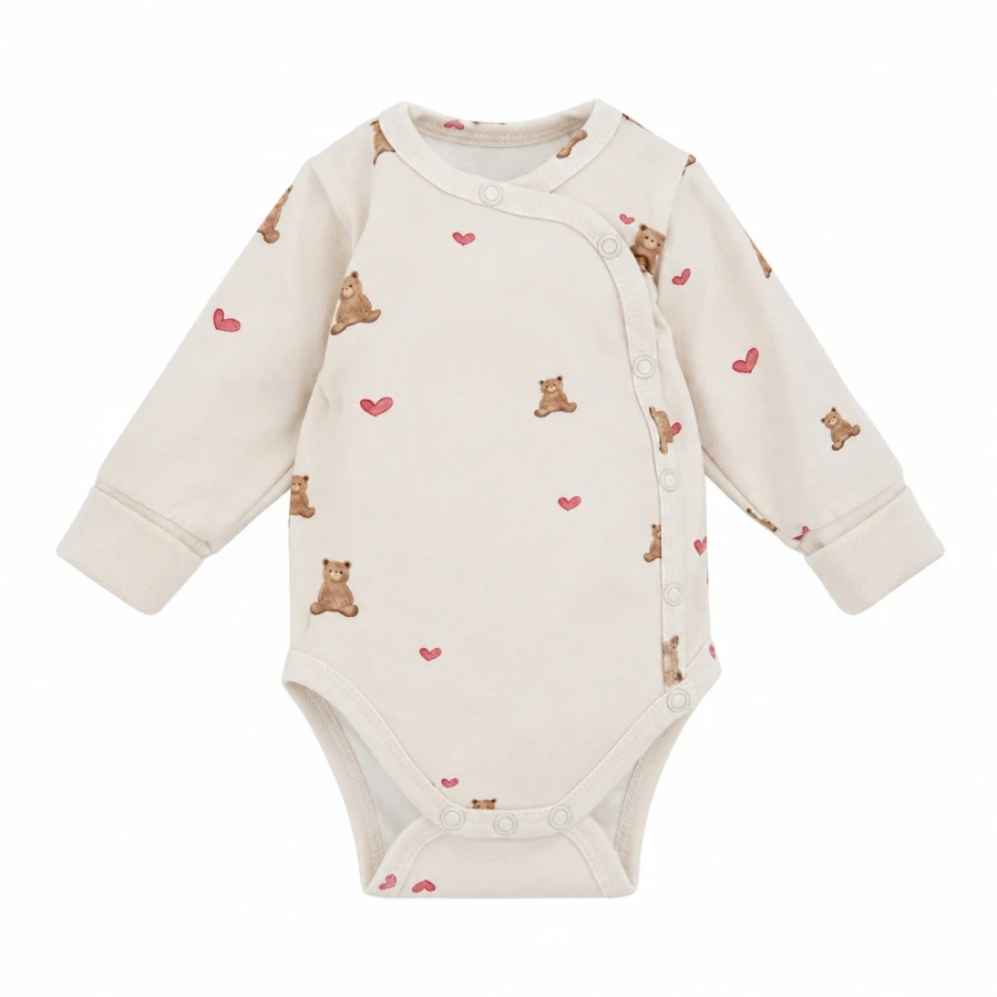 Mitwachsender Babybody in Ecru mit Bären und Herzen