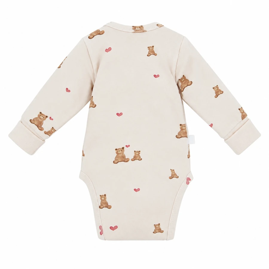 Mitwachsender Babybody in Ecru mit Bären und Herzen