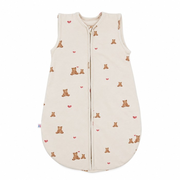 Baby-Schlafsack in Ecru mit Bären und Herzen 0,5 TOG