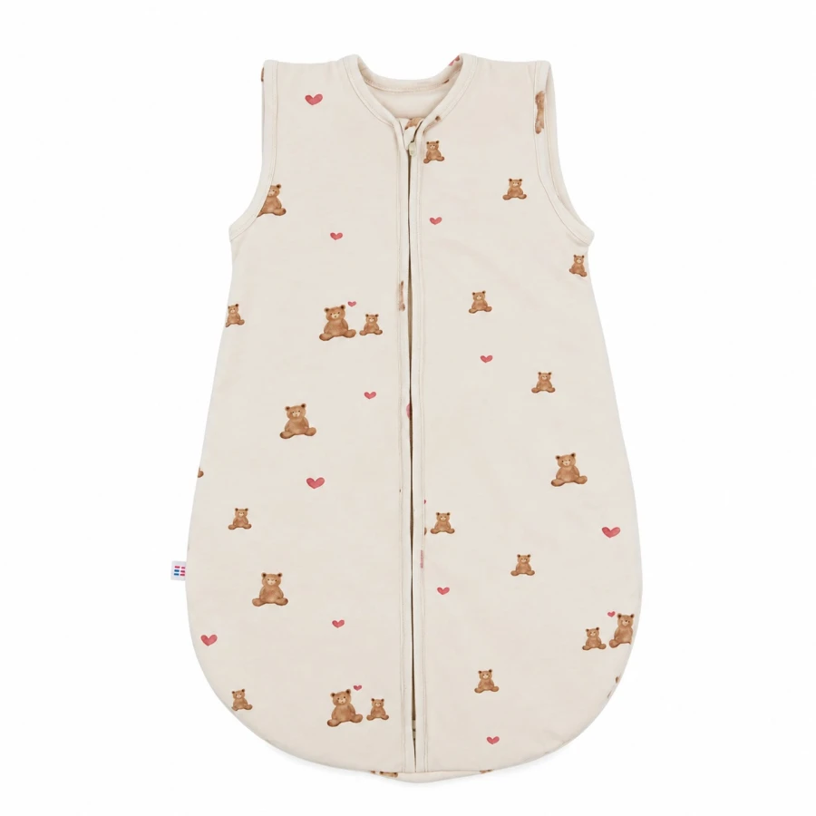 Baby-Schlafsack in Ecru mit Bären und Herzen 1,5 TOG