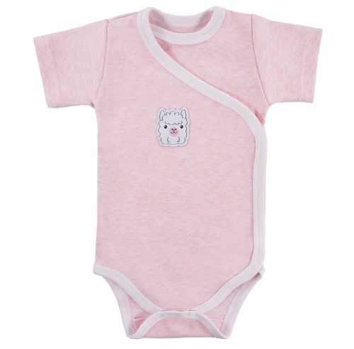 Wickelbody mit kurzen Ärmeln und Alpaka-Motiv, rosa