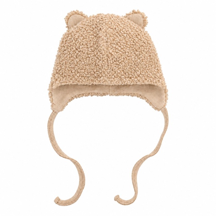 Beige Baby-Bindemütze aus Teddy-Stoff
