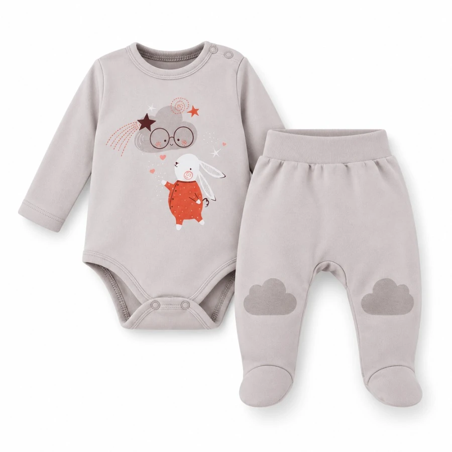 Kinder-Set Mellow – Body und Strampelhose, grau