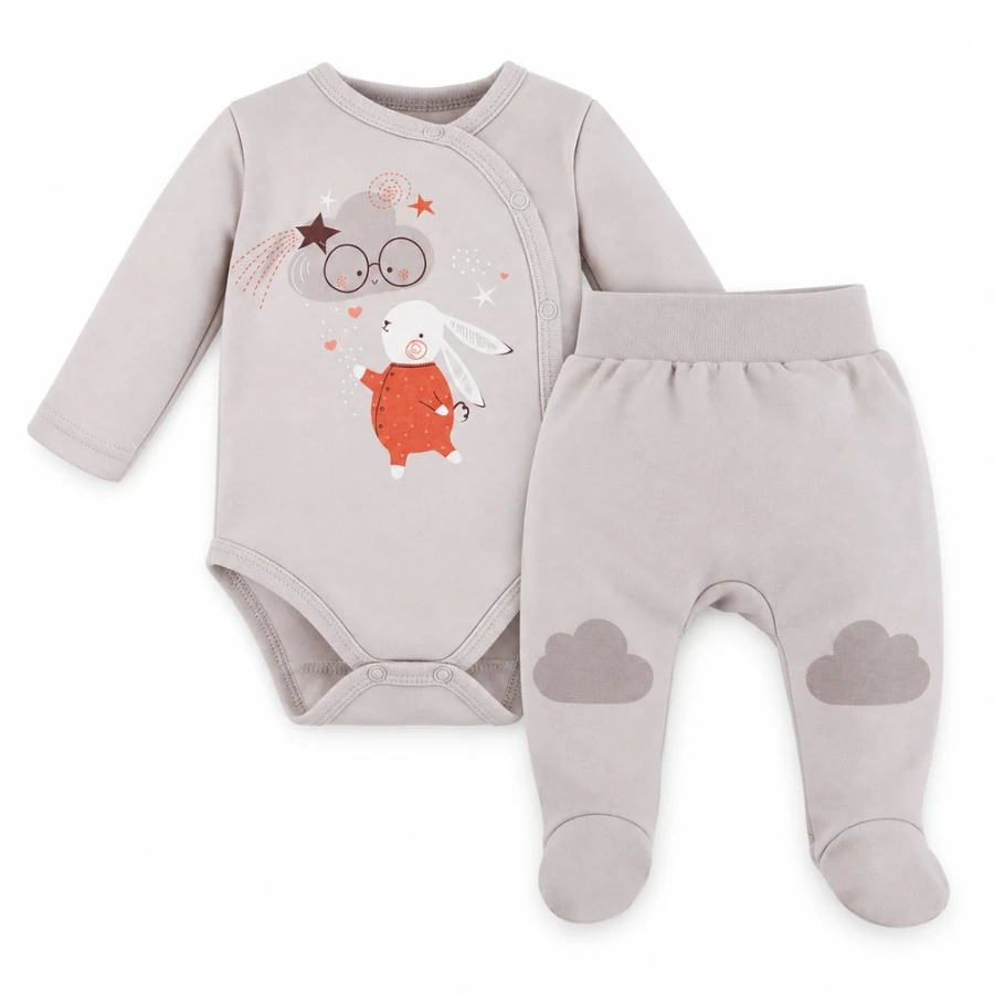 Baby-Set Mellow – Wickelbody und Strampelhose, grau