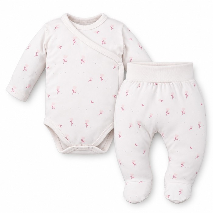 Baby-Set Petite – cremefarbener Wickelbody und Strampelhose mit Blumenmuster