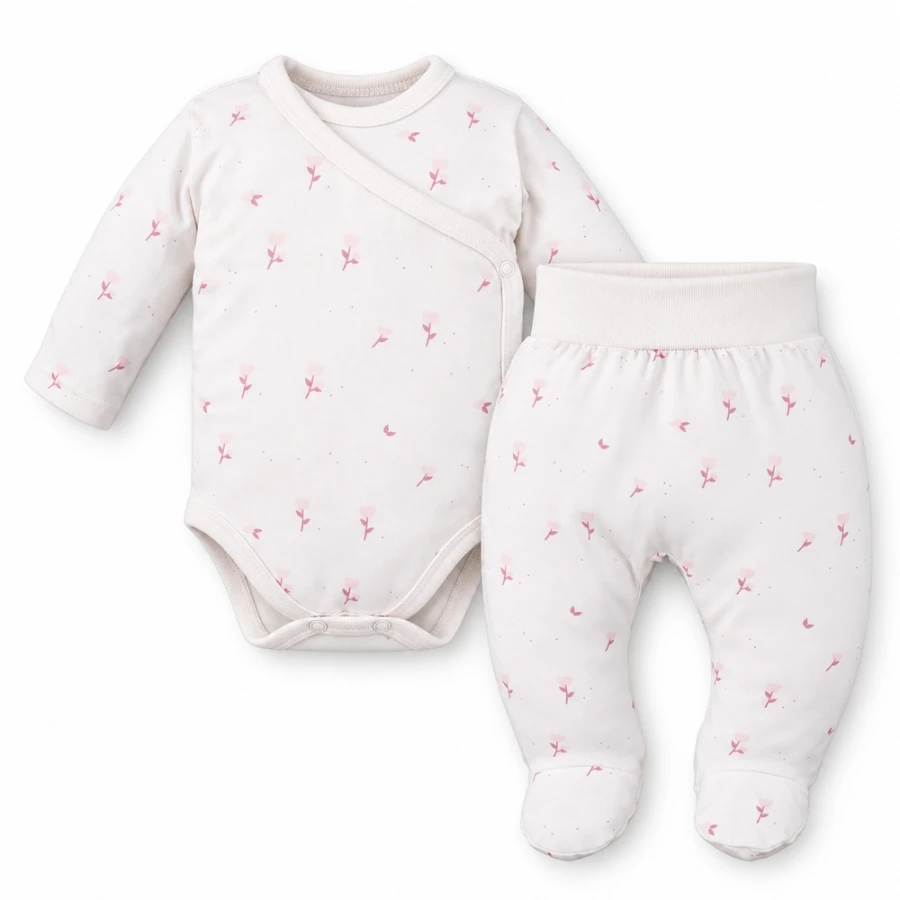 Baby-Set Petite – cremefarbener Wickelbody und Strampelhose mit Blumenmuster
