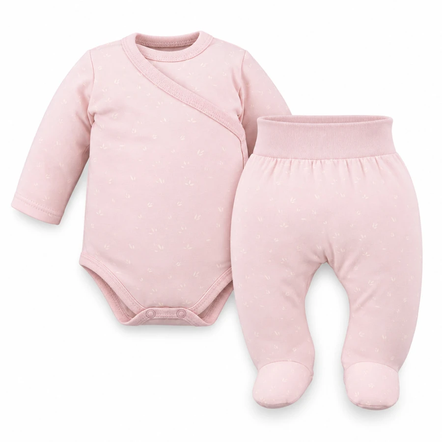 Baby-Set Petite – rosa Wickelbody und Strampelhose mit Blumenmuster