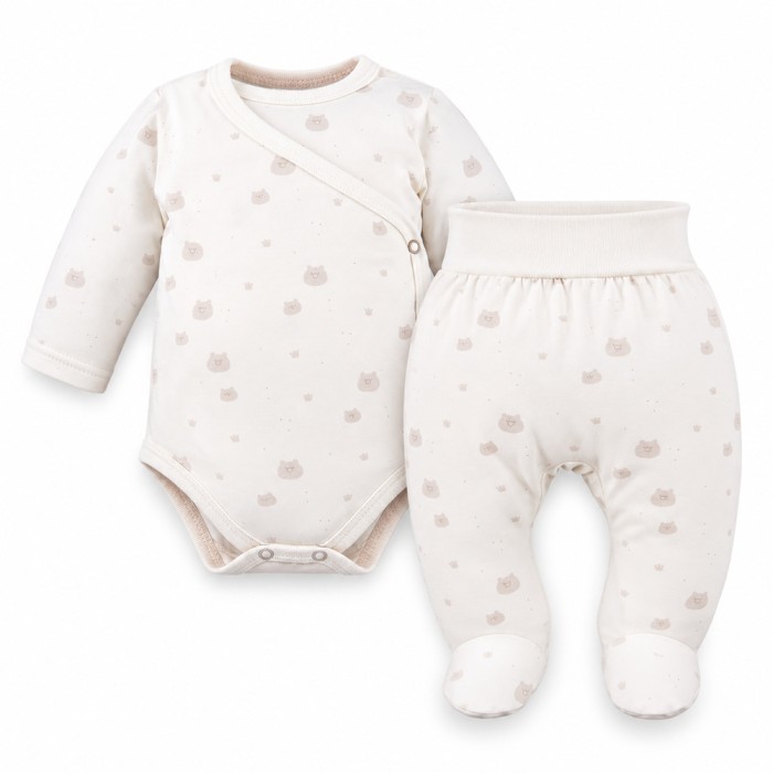 Baby-Set Petite – ecrufarbener Wickelbody und Strampelhose mit Bärenmuster