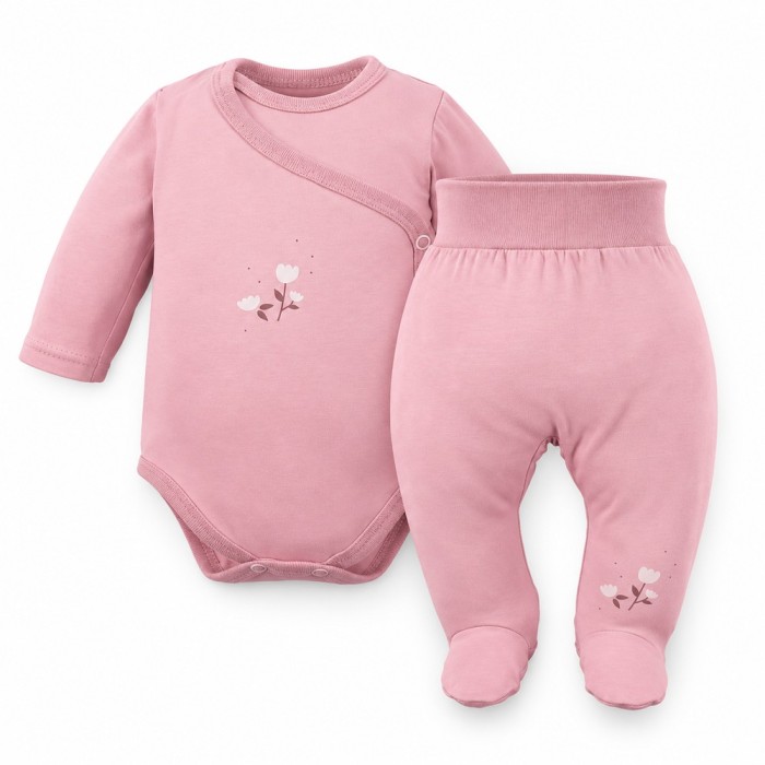 Baby-Set Petite – rosa Wickelbody und Strampelhose mit Blumenmotiv