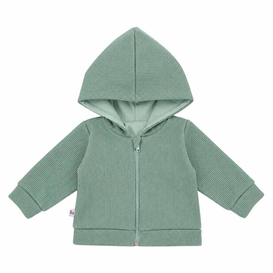 Grüne Kinder-Sweatjacke in Strickoptik mit Reißverschluss