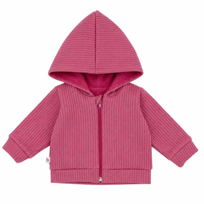 Beerenfarbene Mädchen-Sweatjacke in Strickoptik mit Reißverschluss