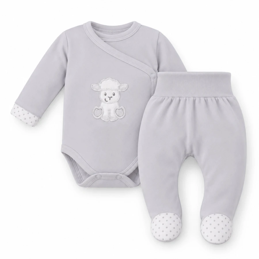 Graues Babyset mit Schäfchen