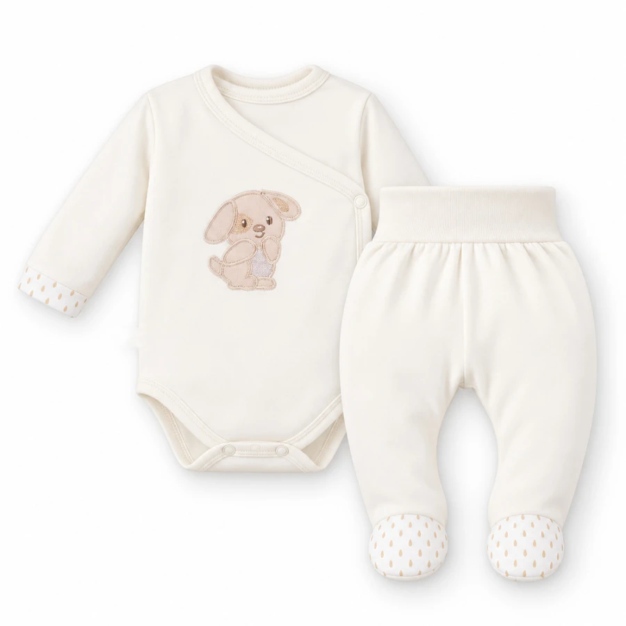 Babyset in Ecru mit Hündchen