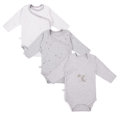 Baby-Wickelbody mit Umschlagverschluss, 3er-Pack, graue Sterne