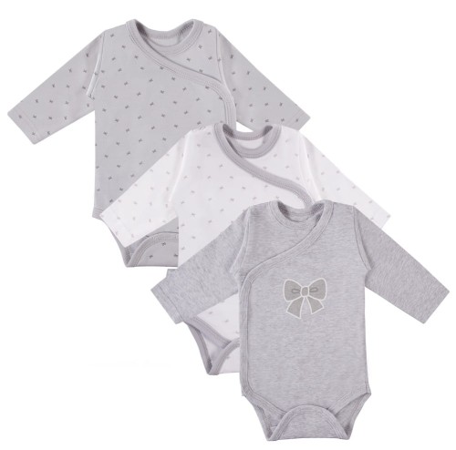 3er-Pack TINY-Wickelbody mit Umschlagausschnitt in Grau