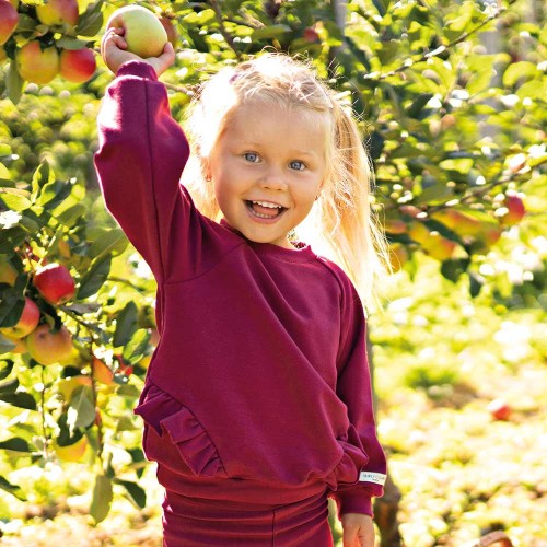 Kinder-Sweatshirt mit Rüschen, bordeauxrot