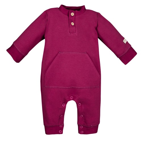 Kinder-Strampler aus Sweatshirtstoff mit Känguru-Tasche in Bordeauxrot