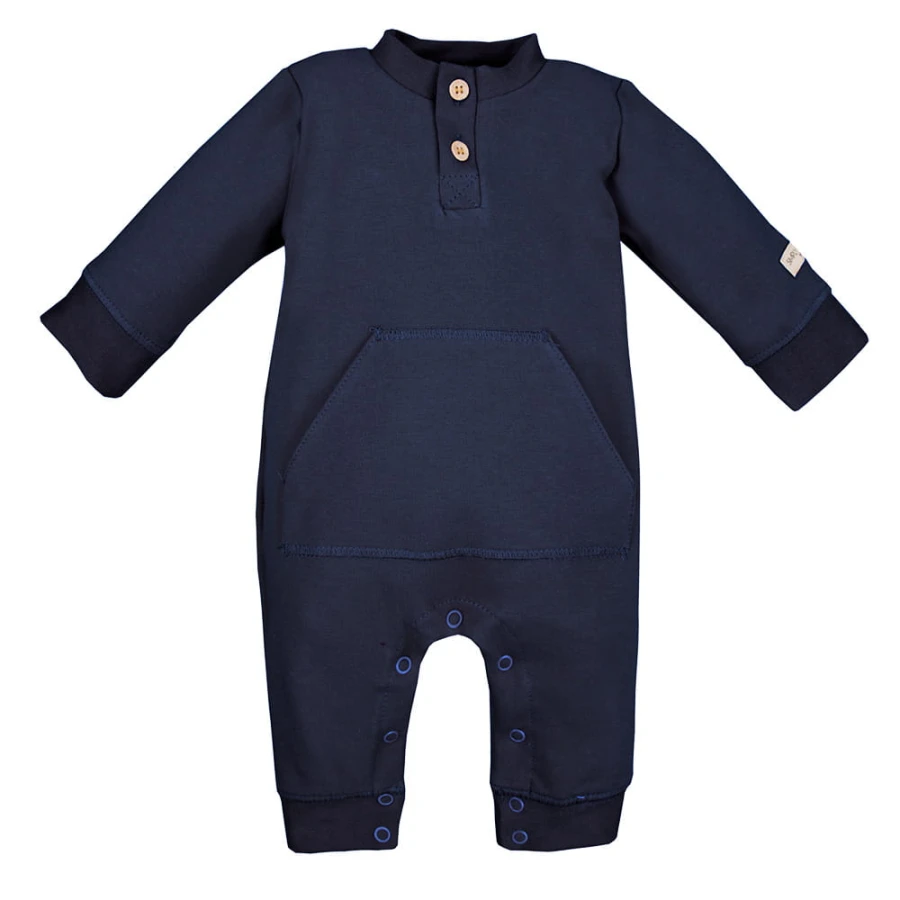 Dunkelblauer Baby-Overall aus Sweatstoff ohne Füße